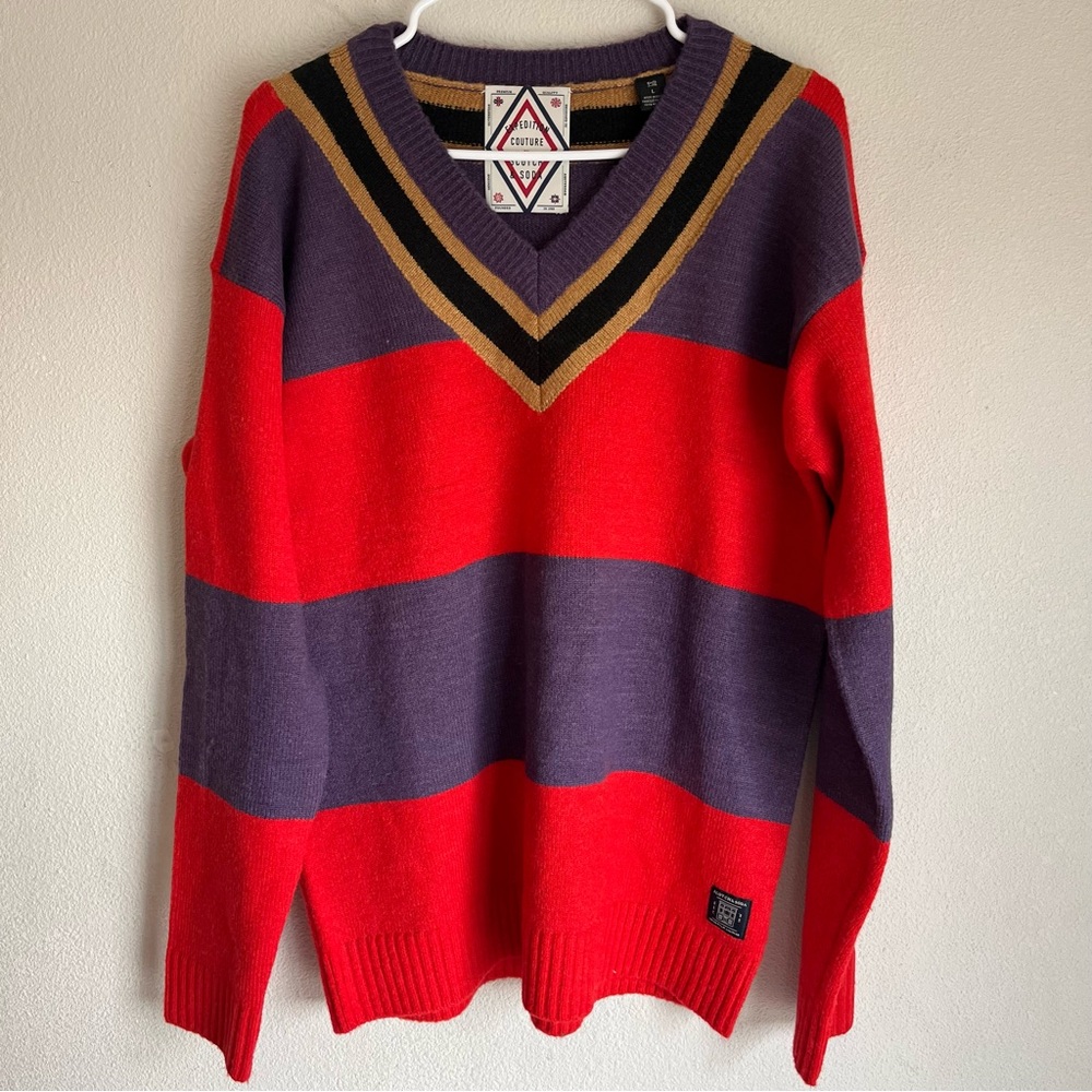 Scotch & Soda Red and Purple Striped Sweater